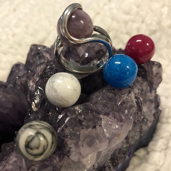 STERLING SILVER INTERCHANGEABLE MARBLE STONE RING - Picture 2 of 12